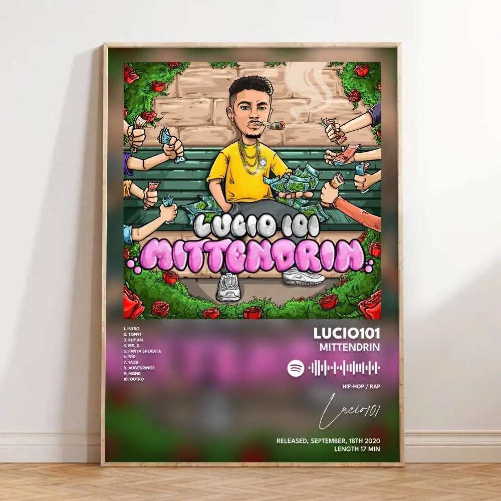 affiche autoadhésive papier moderne personnages mains objets textes stylisés couleurs vives verte rose jaune