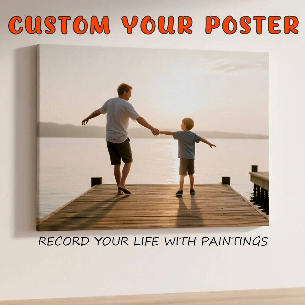 affiche photo personnalisée toile décoration murale moderne cadeau chambre cadre bois blanc