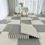 tapis sol modulable carreaux géométriques orange gris beige moderne fonctionnel clips