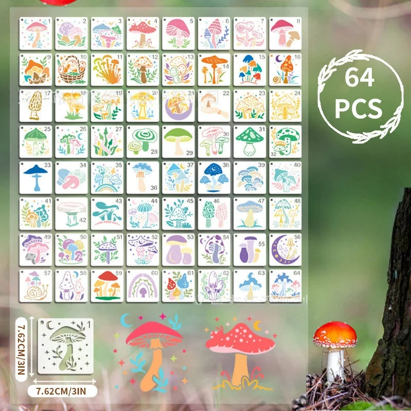 stencils pochoirs peinture tissu artisanat dessin motifs floraux champignons lunes étoiles