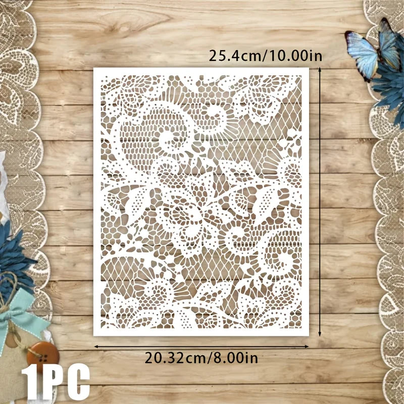 pochoir floral découpé artisanal blanc décoration papier bois meubles tissu 25cm 10cm