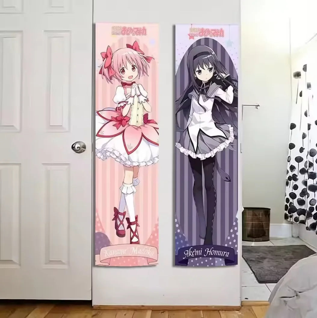 tapisserie anime madoka magica personnages féminins rose clair noir poster mural décoration chambre dessin