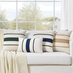 taies d'oreiller boho rayures horizontales beige bleu marine coussins lit non toxiques