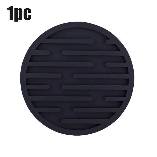 coasters silicone noirs rayures horizontales adhésifs résistants chaleur moderne respectueux l'environnement(viscoses) 10cm 5cm