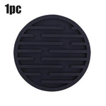 coasters silicone noirs rayures horizontales adhésifs résistants chaleur moderne respectueux l'environnement(viscoses) 10cm 5cm
