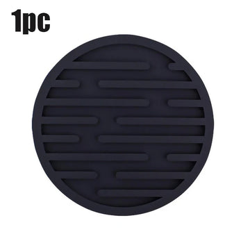 coasters silicone noirs rayures horizontales adhésifs résistants chaleur moderne respectueux l'environnement(viscoses) 10cm 5cm