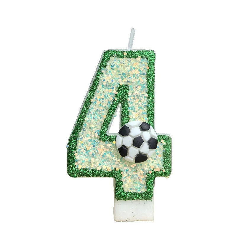 bougies numériques forme chiffres paillettes dorées football vert blanc or festive decoration anniversaire sportive
