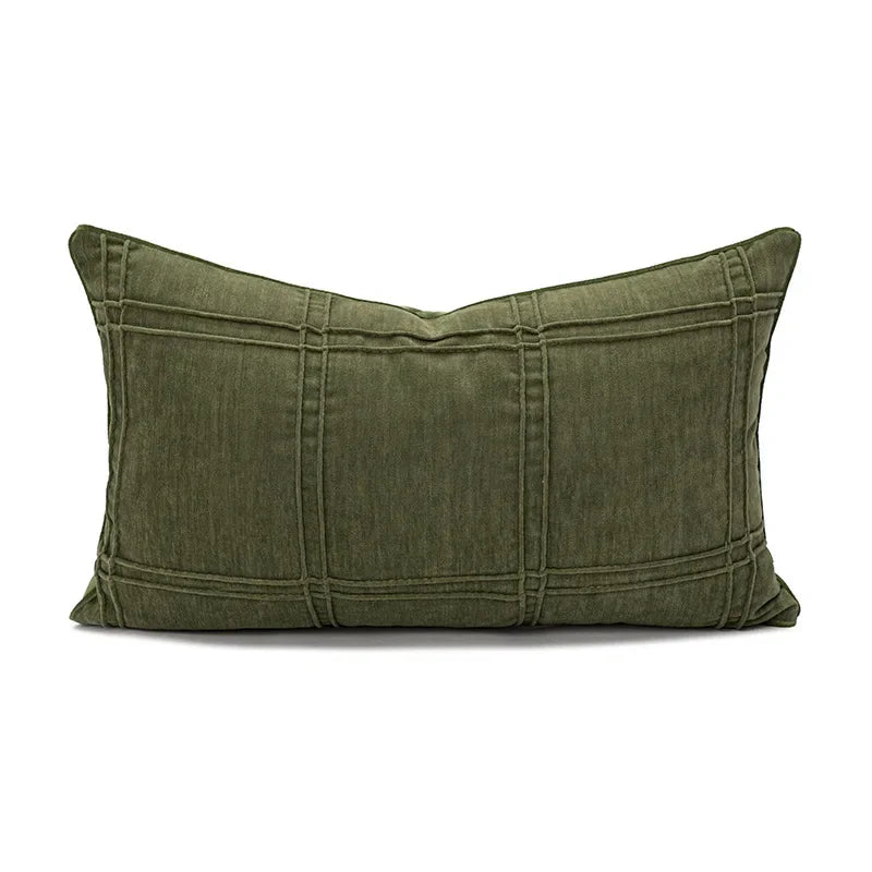 coussin vert olive rayures moderne décoration intérieure blanc motif géométrique noir plissé
