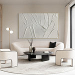 tableau moderne abstrait lignes ondulées blanc gris clair décoration intérieure sans cadre contemporain horizontal