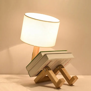 lampe table bois naturel tissu beige moderne minimaliste led ajustable chambre