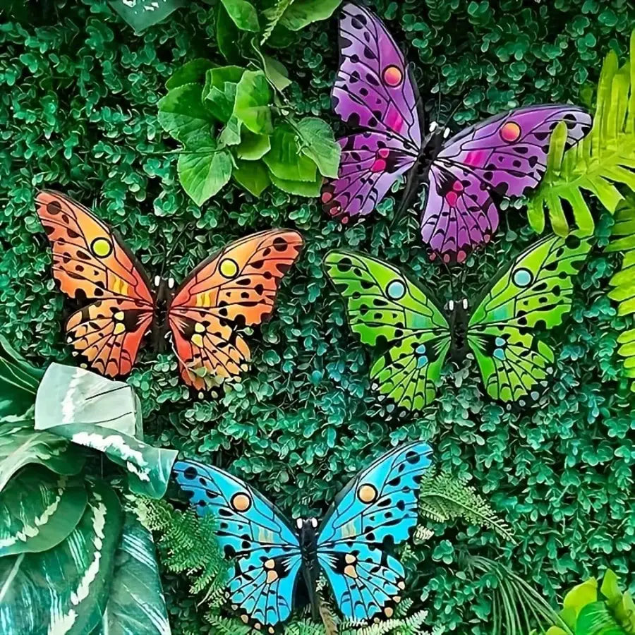 papillons decoratifs metal bleu vert orange violet details 3d exterieur decoration mur cloison jardin