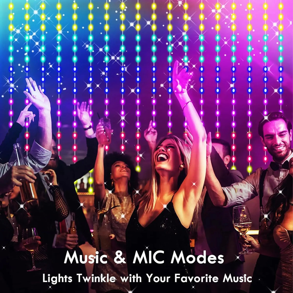 rideau lumineux led multicolore modernes controle distant application mobile deco festive