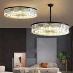 suspension lumineuse moderne cristaux noir doré led élégante tringle chambre salon