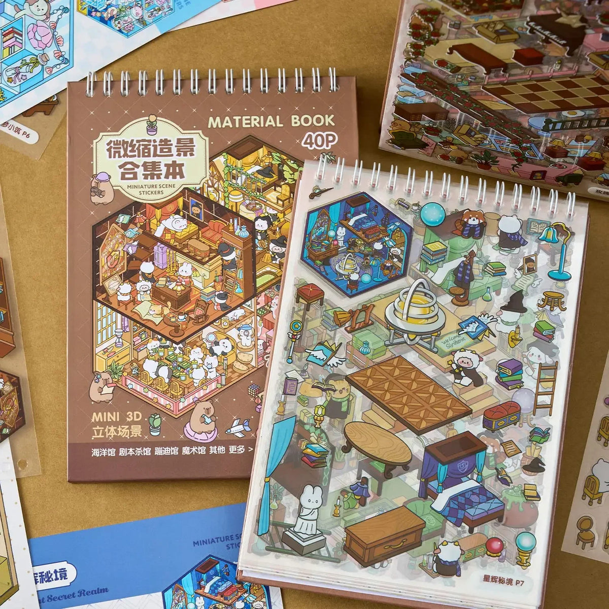 livre d'autocollants scènes miniatures 3d personnages animés meubles accessoires scrapbooking diy journal illustrations cartoon