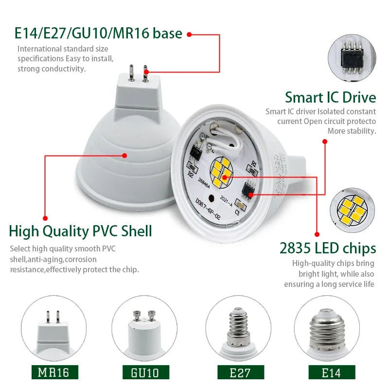 ampoules led e27 e14 mr16 gu10 6w blanc mat moderne 24 120 degrés 220v