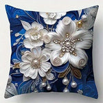 coussin élégant bleu fleurs dorées classique 45x45cm polyester casa chambre decoration