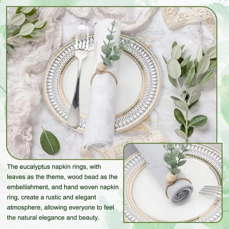 anneaux serviettes feuilles eucalyptus bois tissage artisanal rustique naturel