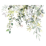autocollant floral décoration salle bain toilettes feuilles fleurs branches aquarelle vert blanc jaune gris