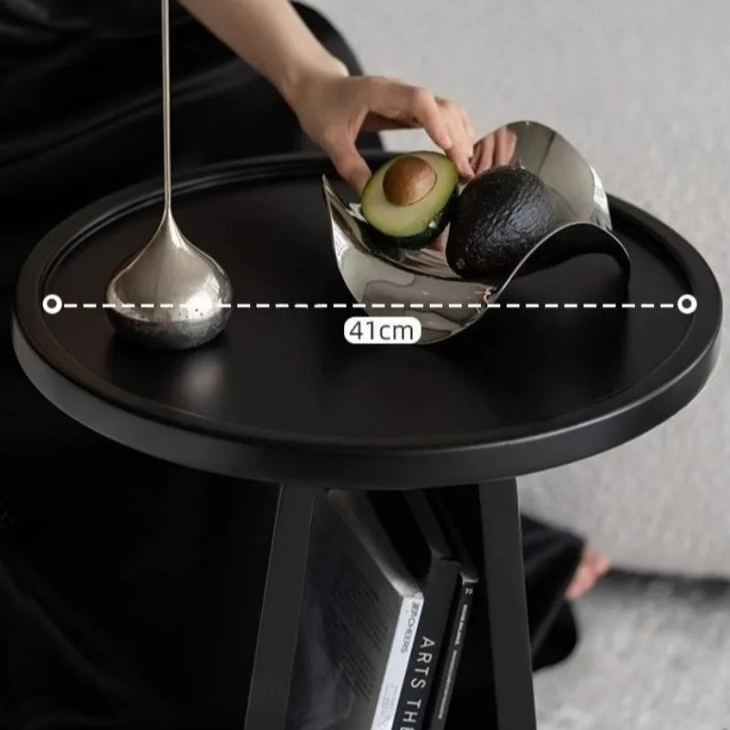 table d'appoint moderne minimaliste bois ronde hauteur 56cm diamètre 41cm noir blanc pink