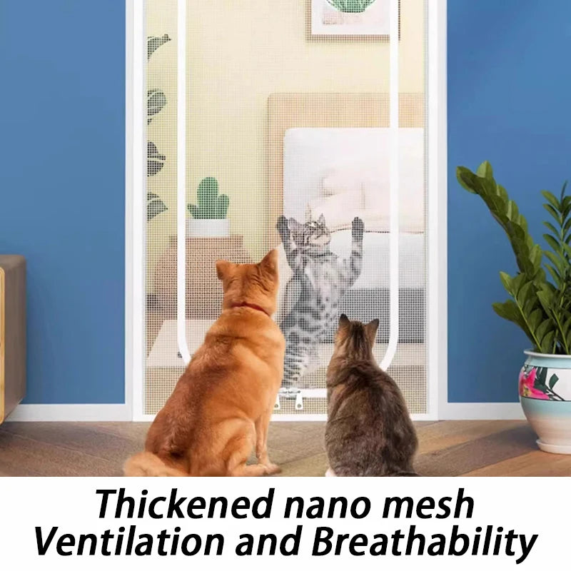 rideaux anti chat filet maille fine gris clair sécuritaire velcro zippé double sens chambre