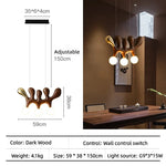 Suspension lumineuse contemporaine bois marron clair doré noir trois ampoules blanches salon restaurant chambre