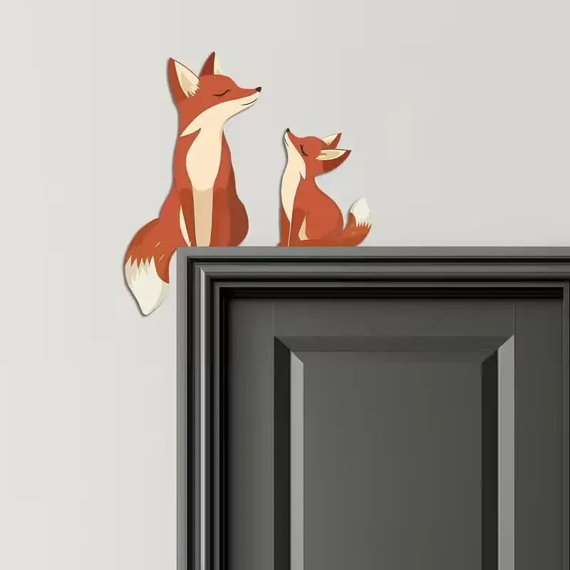 décoration murale renard dessin animé orange bébé porte enfant animaux illustrée simple fixe