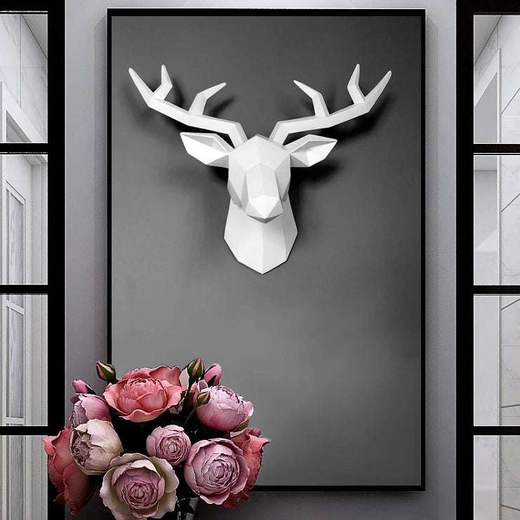 décoration murale moderne tête cerf résine peinte main blanc jaune rose chambre salon
