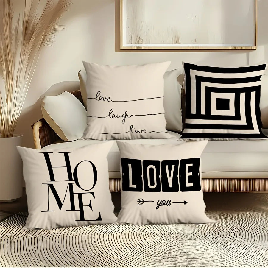 housse coussin polyester motif géométrique moderne beige noir lit salon voiture