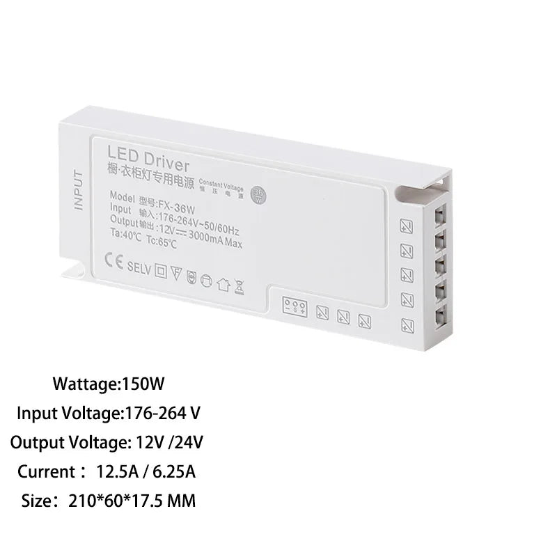 alimentation led armoire 12v 24v 100w 150w 60w blanc moderne sans fixation câble prise