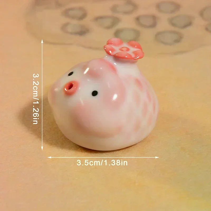 bol thé décoratif motifs fleurs pois rose blanc figurines porc céramique artisanal