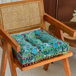 coussin carré géométrique floral ethnique 42cm bleu rouge vert jaune beige pompons fixations