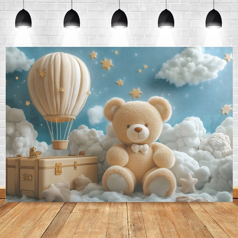 Fond photographique ours peluche couleur bleu ciel