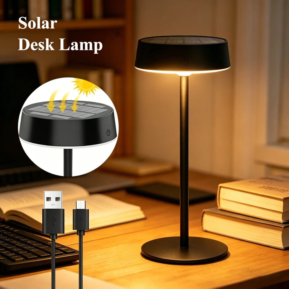 lampe solaire noire moderne panneau solaire usb charge tactile anti dérapante led