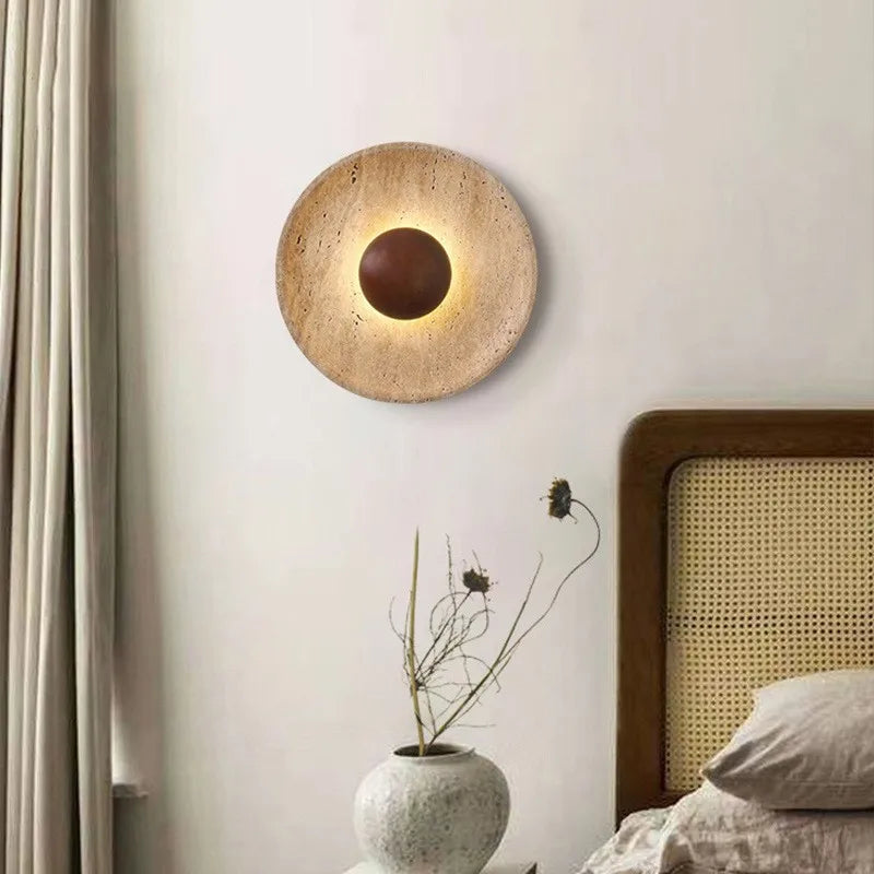 applique murale moderne pierre bois marron foncé led cuisine chambre coucher