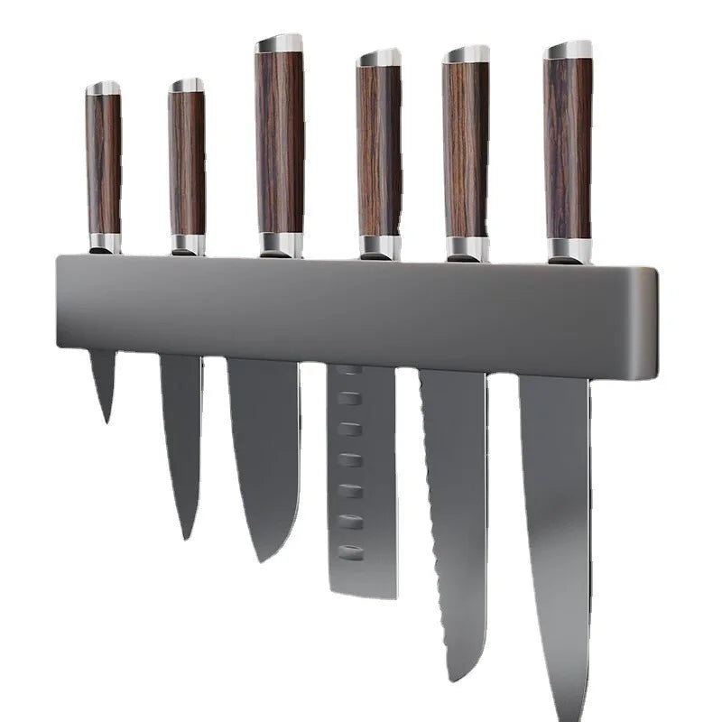 porte couteaux cuisine adhésif moderne couteau tranchant viande fromage fruit poignées bois lames métalliques