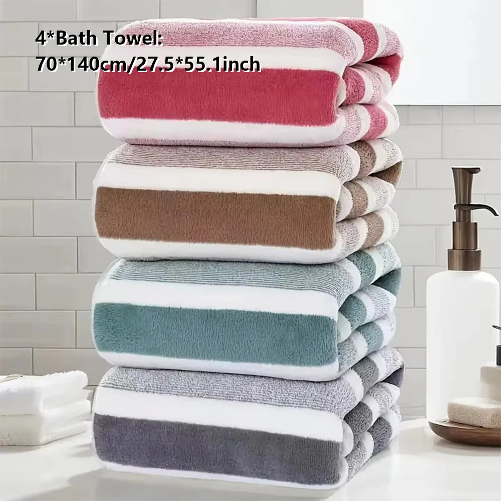 serviettes bain douces polyester rayures horizontales bleu clair blanc gris moderne ensemble pièces