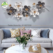 Décoration murale fleurs 3D en métal noir pour salon moderne - Suspension artistique nordique