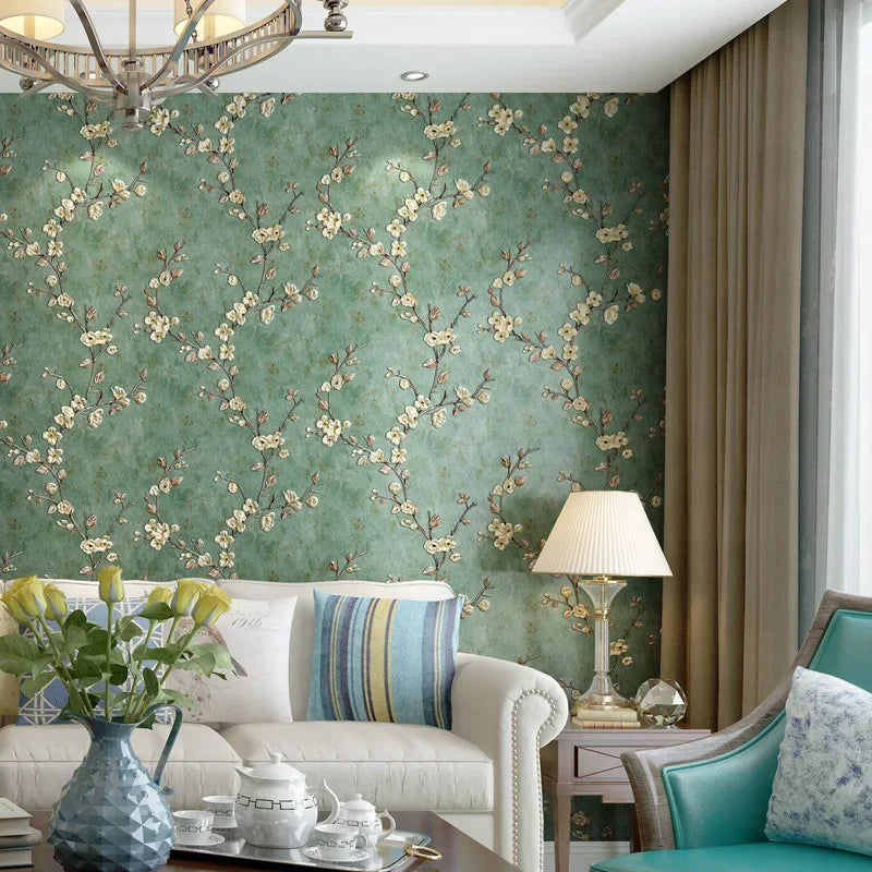 papier peint fleurs blanches classique adhésif résistant humidité écologique chambre salon vintage pastorale