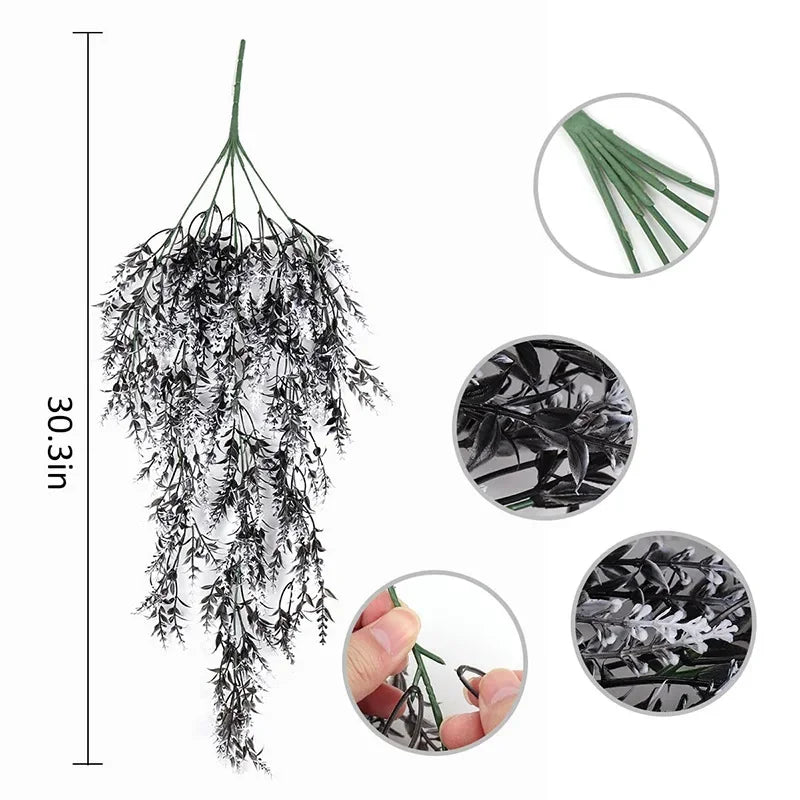 guirlande suspendue artificielle lavande verte violette feuilles fleurs colorées moderne décoration intérieure anneau métallique