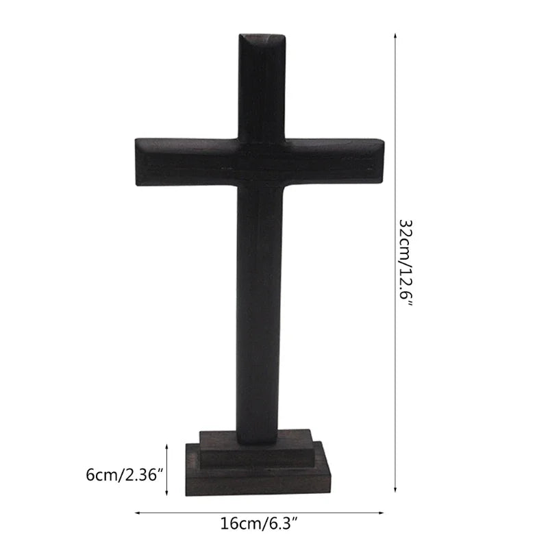 croix décorative bois noir simple minimaliste table murale autel chapelle prière