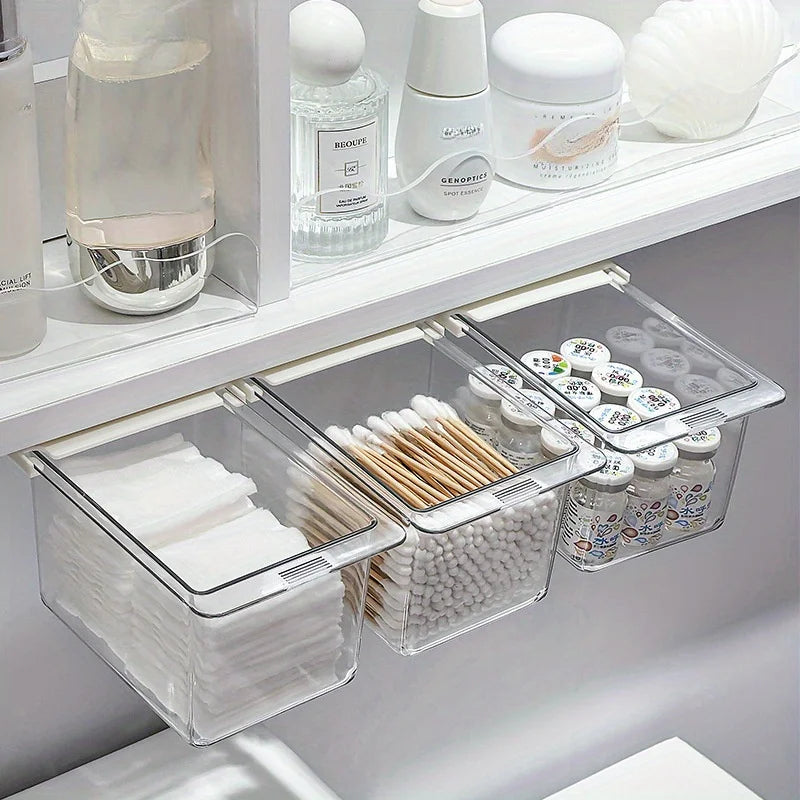 boîtes rangement transparentes modernes adhésives réutilisables coton tiges coton masques beauté salle bain