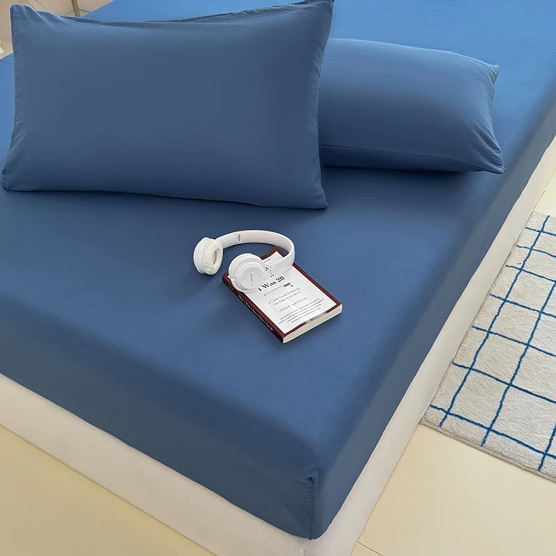 drap housse lit simple double king queen bleu marine uni polyester moderne housse matelas