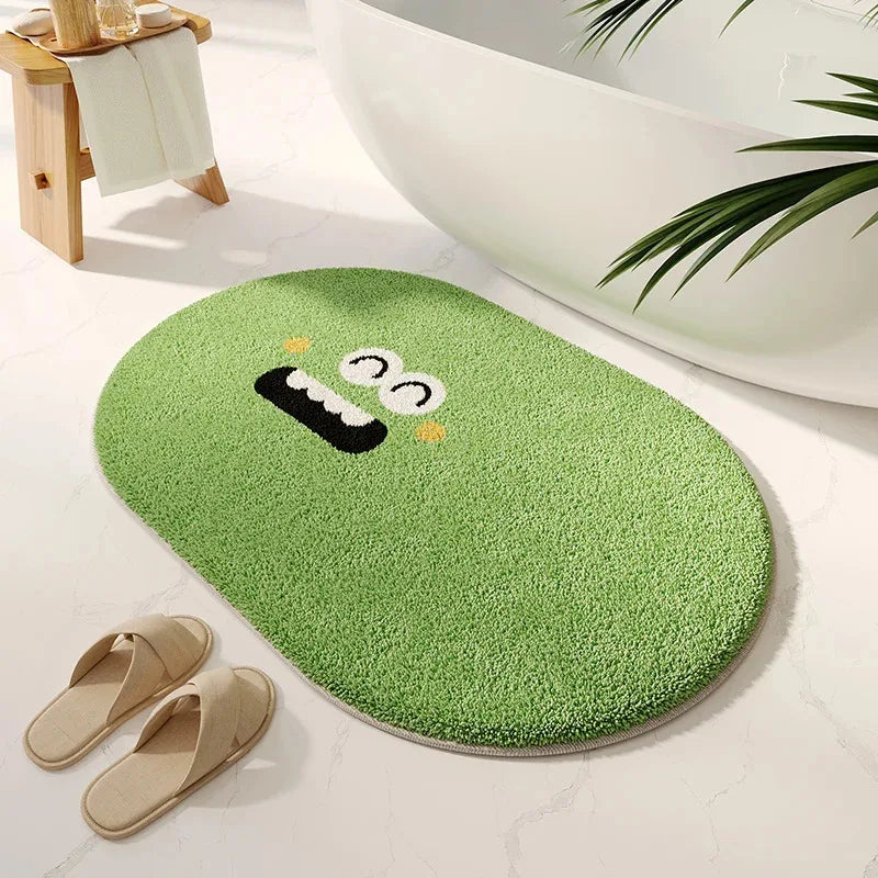 tapis bain peluche doux motif cartoon visage souriant décoratif salle bain maison