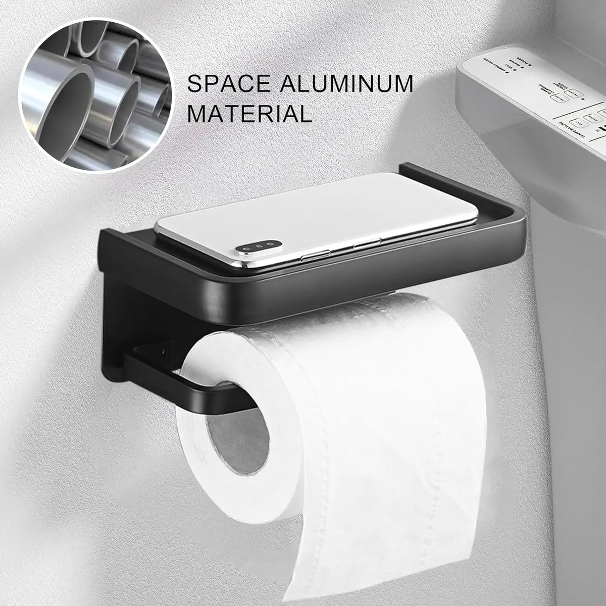 porte rouleau papier toilette étagère organisateur moderne alliage aluminium noir mat salle bain téléphone