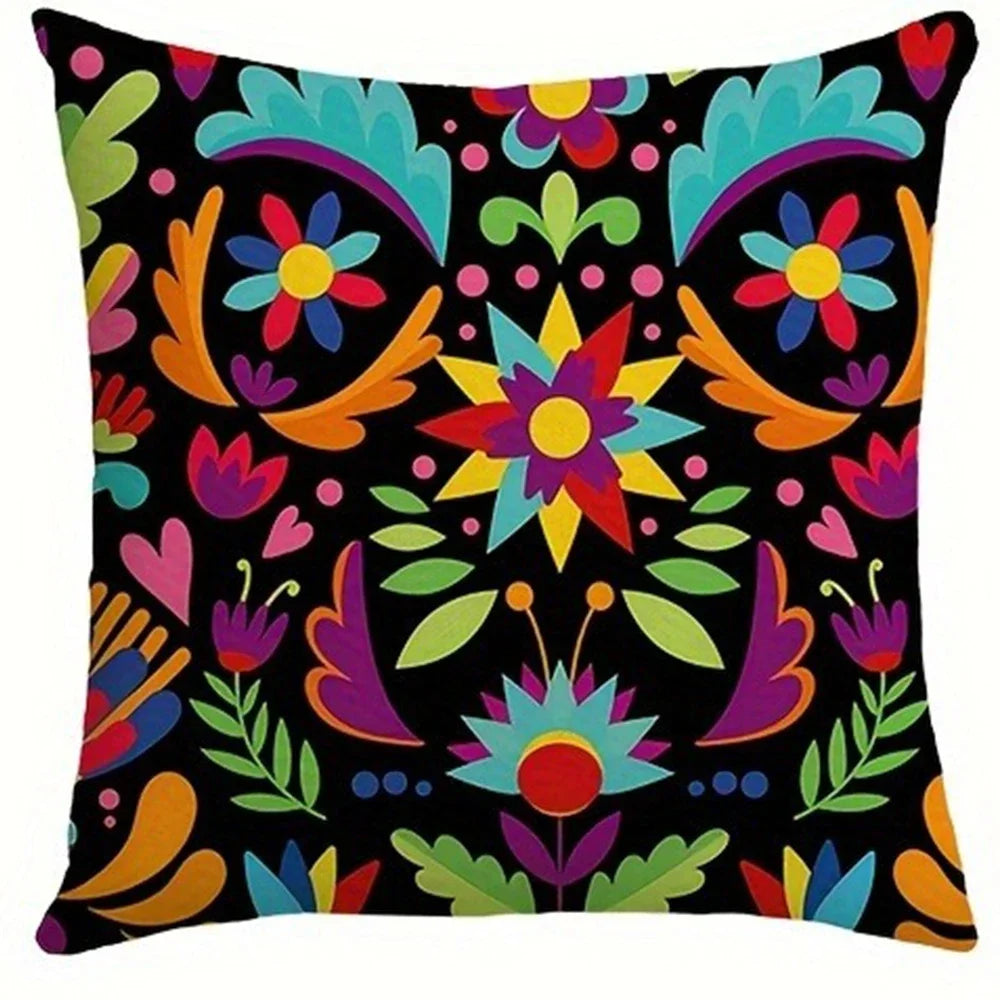 taies d'oreiller imprimées fleurs colorées moderne polyester noir 45x45cm 60x60cm decoration salon