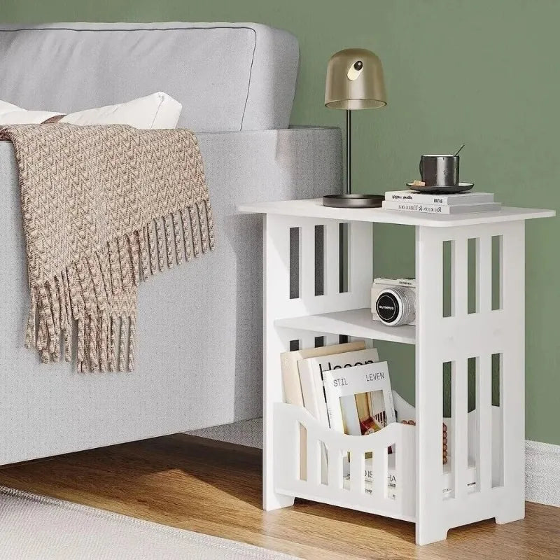 table d'appoint moderne bois blanc tiroir panier rangement vis blanc