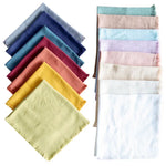 serviettes table carrées franges bleu marine rose clair gris blanc vert pastel moderne rustique