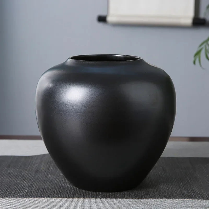 vase moderne céramique noir brillant grande taille décoration table entrée minimaliste