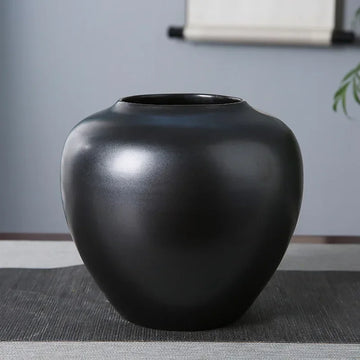 vase moderne céramique noir brillant grande taille décoration table entrée minimaliste