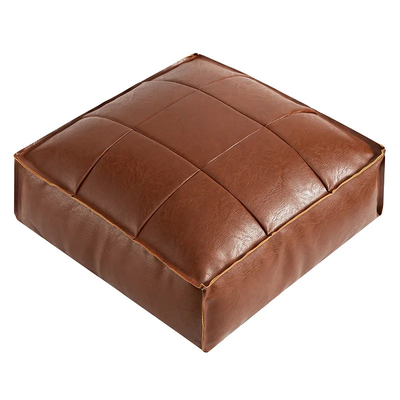 pouf carré cuir marron clair marron foncé vert olive moderne vintage